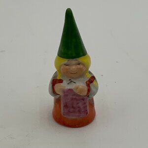 VTG 1979 Unieboek Ceramic Gnome Lady Woman Thimble Whimsical Fairy